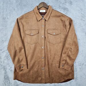 Mod On Trend Suede Shacket Women's Large Brown Button Front Pockets Casual‎ NWT